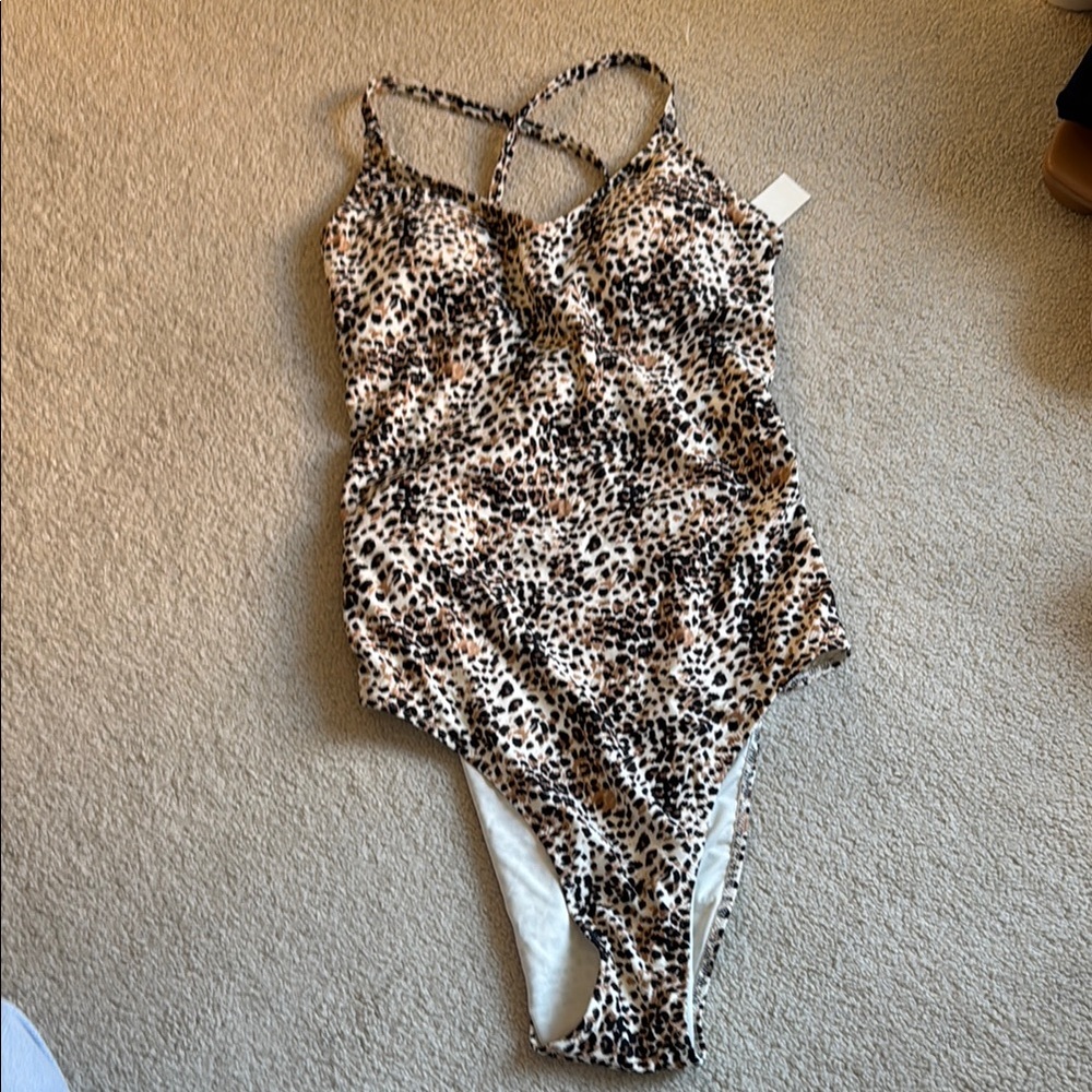 Aerie Brown and Black One Piece Swimwear with Animal Print